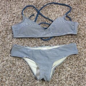 Striped Blue and White Bikini Set